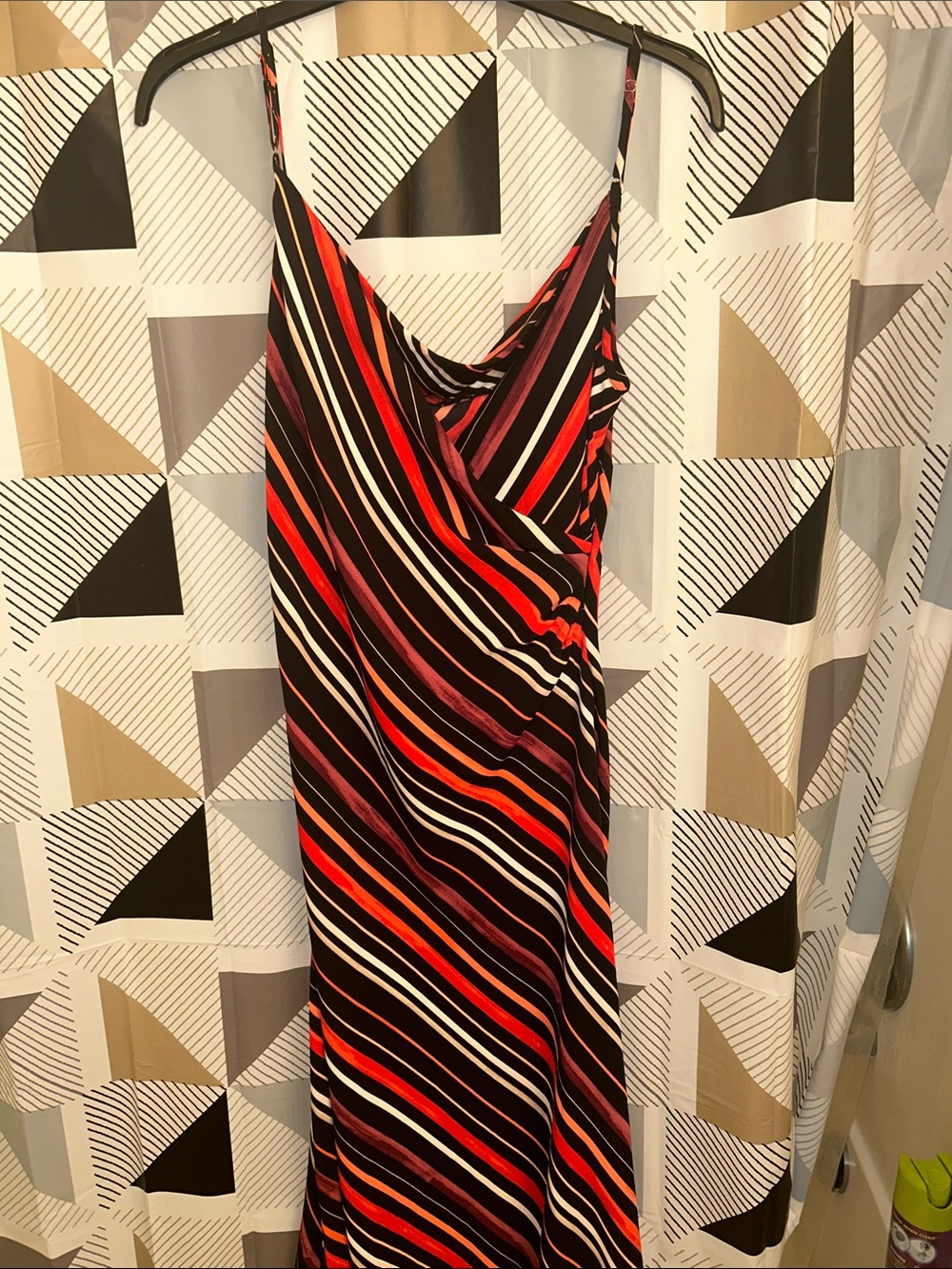 Dkny Diagonal Striped Maxi Slip Dress in Red, Black & White
